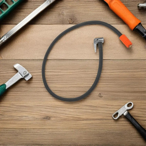 Solid As A Rock Metal High Pressure Tire Inflator Extension Hose Leakproof Design Universal Fitment For Your Car Or Bike To Stay Pressed Up No Drama With Wear Resistance To Handle Any Job Wherever You Are From Garage To Highway black hose with metal chuck on wood surface
