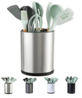 Extra Large 360 Degree Rotating Kitchen Utensil Holder Caddy With Three Compartments Stainless Steel Silverware Organizer