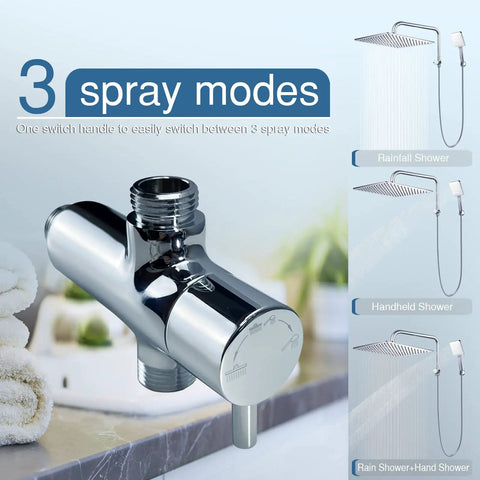 All Solid Metal Built To Last 3 Way Shower Arm Diverter Valve With 16 Inch Shower Head Extension Arm And High Rise Extender