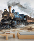 Old School Steam Locomotive Wall Mural For Living Room And Bedroom, vintage train wallpaper with five panels, silk cloth texture
