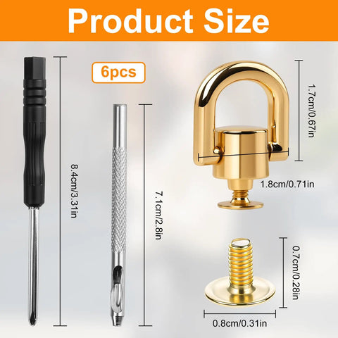 Product size details of 4 Pcs D Ring Rivets For Leather Purses 360 Degree Rotatable Crossbody Conversion Kit with tools