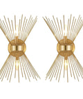 Gold Starburst Wall Sconce Set Of Two For Living Room Bedroom And Hallway Modern Mid Century Style Luxury Metal Art Deco Lighting Accent