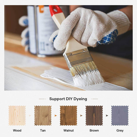 Hand painting wooden board with white paint, showcasing support for DIY dyeing in wood, tan, walnut, brown, and grey colors.
