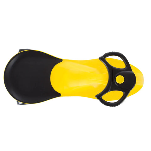 Top view of Twist And Go Wiggle Ride On Car For Kids Three Plus featuring a yellow plastic seat and black steering wheel.