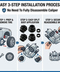 3-step guide for Dustproof Rubber Caliper Pin Bushing Kit For Disc Brakes With Seals Caliper Slide Pin Boots installation.