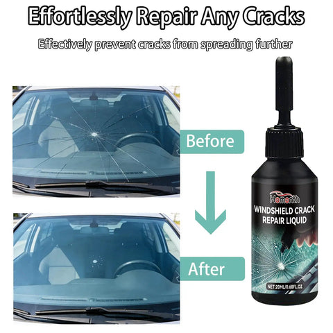 Before and after of windshield repair using Windshield Repair Kit With 2026 Upgrade Glass Repair Liquid For Windshields Mirrors And Windows Quick Five Minute Fix For Cracks Chips And Bullseyes Stops Damage From Spreading And Saves You Replacement Costs DIY Friendly.