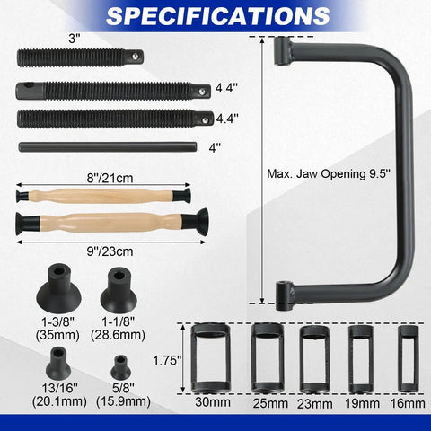 Valve Spring Compressor And Lapping Set With 4 Suction Plates For Motorcycles ATVs Cars And Small Engines Heavy Duty C Clamp Service Kit Pro Grade Valve Tool Kit Blue, showing specifications and parts layout