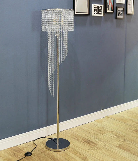 Modern Crystal Floor Lamp With Chrome Finish And Crystal Dazzle For Cozy Reading Nook And Dim Corner Lighting In Office Cafe Den Living Room And Bedroom Three Lights