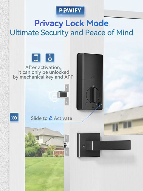 Smart Keyless Entry Door Lock With Handle, Bluetooth App Control Front Lock, Keypad Deadbolt Auto Lock in privacy mode on white door
