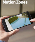Ring Spotlight Cam Plus security camera app screen showing customizable motion zones with blue outlines (front view)