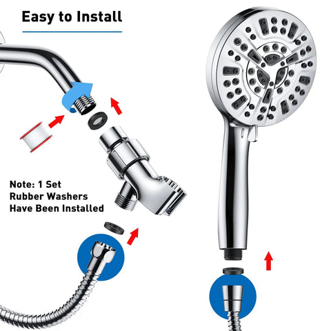 Installation of High Pressure Shower Head With Handheld Kit 8 Spray Settings And 2 Power Jet Modes 5.04 Inch Detachable Showerhead Set