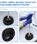 Top Shelf Heavy Duty 12 Pack Toilet Plungers Total Game Changer For Any Household With Rock Solid Extra Long Grip Handle And Insane Suction Power To Straight Up Crush Stubborn Bathroom Clogs Fast In Black showing durable rubber head and handle in use.