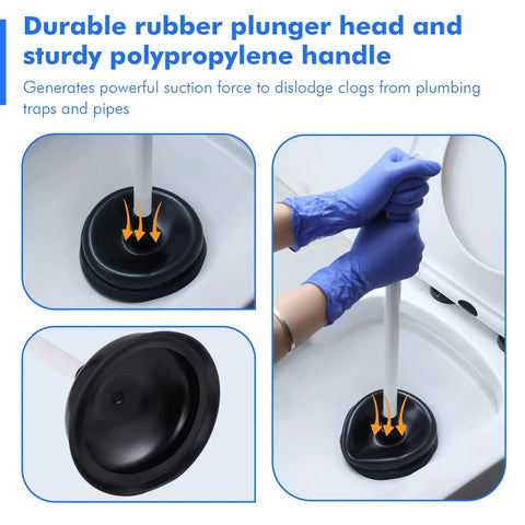 Top Shelf Heavy Duty 12 Pack Toilet Plungers Total Game Changer For Any Household With Rock Solid Extra Long Grip Handle And Insane Suction Power To Straight Up Crush Stubborn Bathroom Clogs Fast In Black showing durable rubber head and handle in use.