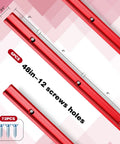 Six Piece Red Aluminum T Track Set For Woodworking With Screws Pro Grade Universal Double Cut Profile T Rail 48 Inch Long Predrilled