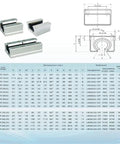 Two SBR25 1200mm Linear Rail Kit With Four SBR25UU Square Carriage Blocks and detailed specifications chart