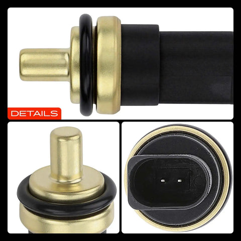 Heavy Duty Engine Coolant Temperature Sensor For Audi And Volkswagen Models, gold and black design, detailed close-up showing plug connection.