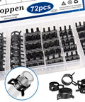 Eoppen 72-piece spring hose clamp kit in clear organizer, six sizes 7,10,11,14,16,18mm, black clamps