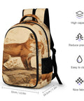 Vintage Floral Red Fox Printed Unisex Backpack With Large Capacity Durable Polyester Build, side view, breathable straps, 32cm x 18.5cm x 42cm