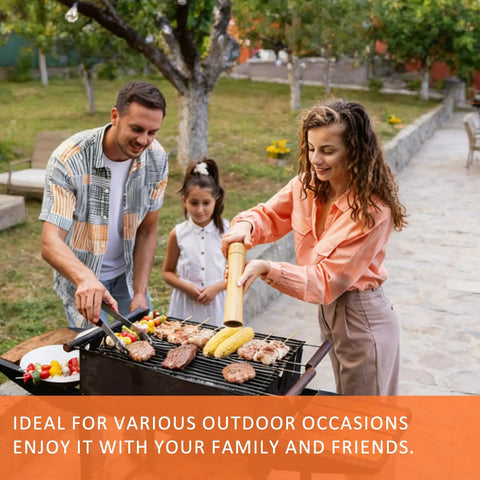 Family grilling outdoors using Reusable Silicone Grease Cup Liners For Blackstone Griddles 17, 22, 28, 36 Inch 2 Pack Dishwasher Safe