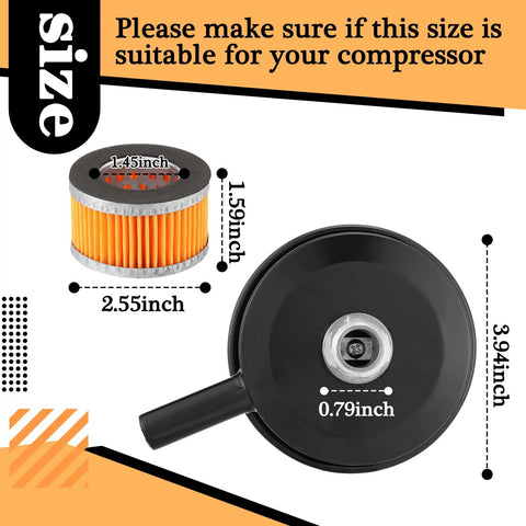 Two Half Inch Thread Air Compressor Silencers With Six Intake Filter Elements size dimensions for installation guide