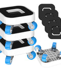 Furniture Movers With 360 Degree Swivel Wheels And Anti Slip Groove Base For Smooth Glide Moves Without The Heave Ho When Rolling Heavy Lifters Across Wood Flooring And Tiles, stacked gliders with blue wheels and black bases.