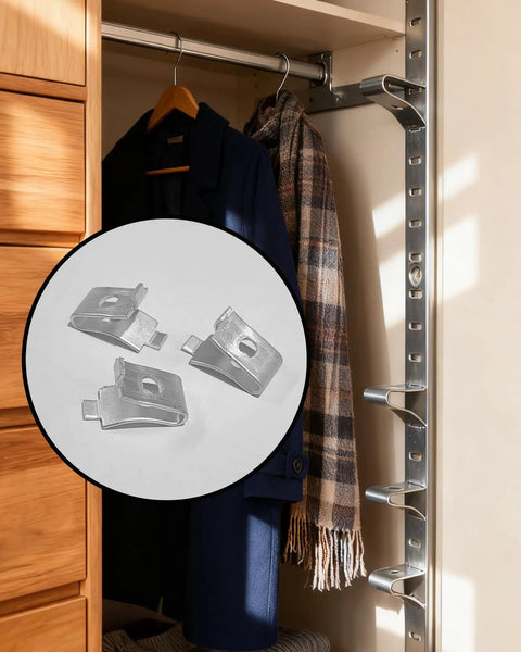 14 Piece Adjustable Shelf Clips Heavy Duty Rack Brackets Rust Resistant Anti Wobble Mounts For Wire Shelving Kitchen Cabinets in storage.