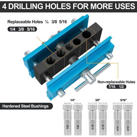 Doweling Jig Self Centering Kit With 6 Bushings For Precise Biscuit Joinery Adjustable Width Drilling Guide in blue color