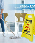 Two Pack Wet Floor Sign 17.5 Inch Tall Bright Yellow Double Sided A Frame Caution Sign For Home And Biz Use With Bilingual Caution Message