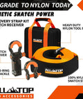 Nylon Recovery Kit With Hitch Receiver And Shackles For Off Road Recovery, 3 Inch By 20 Foot Snatch Strap 35000 Lb Break Strength.
