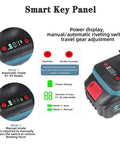 Smart key panel of the cordless rivet gun with power display and mode settings for Manual and Automatic use.
