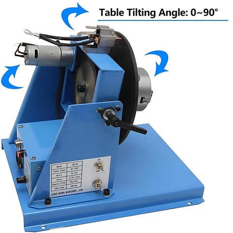 Smooth Sailing Rotary Welding Positioner 10kg With Snappy 0 To 90 Degrees Tilting features a blue base and adjustable turntable.