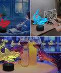 Shark 3D Illusion Night Light With Touch Control And Remote 16 Color USB LED Desk Lamp Kid Friendly Room Decor