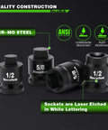 Rock Hard 10 Piece 1/2 Inch Drive Pipe Plug Socket Set Constructed To Shred Through Rusty Fittings With Premium Chrome Moly Steel, featuring 1/2 and 5/8 sockets.