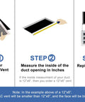 Diagram showing steps to install 12x10 Modern AC Vent Cover Decorative White Air Vent With Standard Linear Slot Diffuser Register Grille