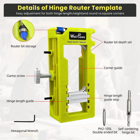 Door Hinge Jig and Mortiser Kit, Easy Install Router Template With Green Clamping Jig for precise door hinge mortises