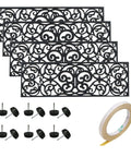 Outdoor Non Slip Rubber Stair Treads Set Of 4 With Stay On Kit Butterfly Design Anti Slip Mats For Steps 30 X 10 Inches Decorative Iron Grill Look Includes Carpet Tape For Easy Install, showing black rubber mats with intricate design, nails, and tape.