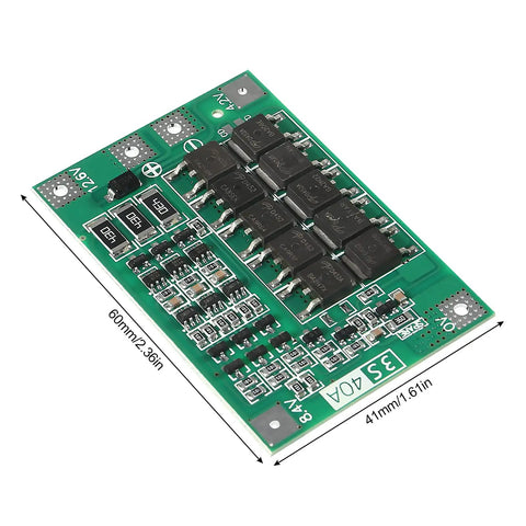 4 Pack 3S 40A Battery Management System for 18650 Li Ion Batteries, PCB with dimensions 60x41mm for safe charging