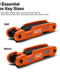 Two orange foldable tools from Pro Folding Hex Key Set With 21 SAE And Metric Keys High Leverage Blades Two Pack Extended Reach