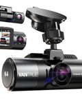 Triple Channel Dash Camera System With Front 4K, Inside Cabin 1440P, Rear 1440P, IR Night Vision, Capacitor, Renewed