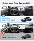 Sunshade roof for Tesla Model Y Juniper; black interior with panoramic glass roof and large central touchscreen