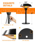 Diagram showing Infrared Patio Tabletop Heater With Tip Over Protection IP44 Waterproof 1500W Outdoor Heater with dimensions and features.