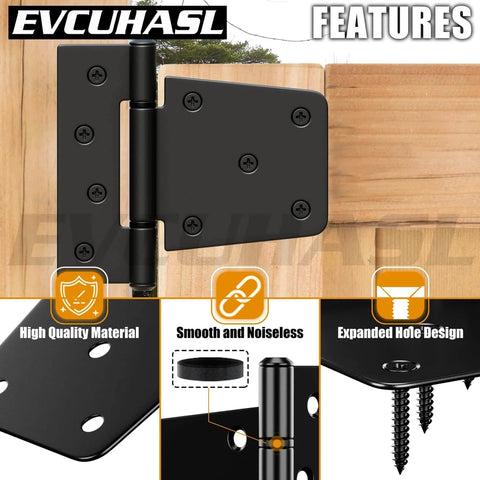 3.5 Inch Heavy Duty Gate Hinges Black Iron With Powder Coating Finish showing installation on wood fence