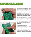 Hand holding Rapitest Digital Soil Testing Kit With LED Readout, Battery Powered, showing calibrated optical color reading system.