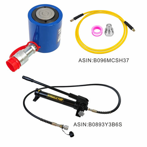 Beefy 30 Ton Single Acting Hydraulic Cylinder Ram With 2 Inch Stroke, 10,000 PSI Max, hose and pump components
