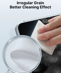 JSAUX microfiber cleaning cloth, white, 100-count; front view wiping smartphone screen