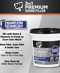 Premium White Wood Filler 16 Oz 3 In 1 Stainable Grain Filler And Sealer Coat Pro Grade Knife Grade Acrylic Latex shown with features
