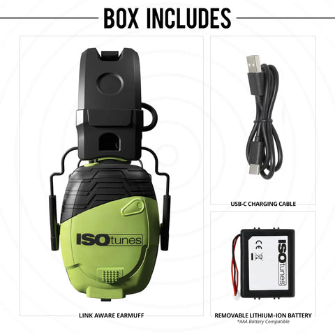 Bluetooth Hearing Protection Earmuffs With Aware Technology Passthrough Audio Omnidirectional Mics with accessories in box