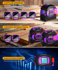 Three In One Digital Laser Tape Measure With 197ft 60m Laser Distance Meter And 16ft 5m Tape Measure Cross Line Projection AutoLock And Ft In M Unit Switch For Measuring Area Volume And Pythagorean, black purple handheld tool