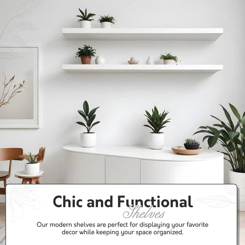 Durable Floating Wall Shelf With Hidden Brackets For Easy Install And Removal in white finish, displaying potted plants