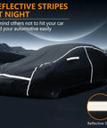 All Weather Six Layer Car Cover For Sedans 185 Inch Exterior Shield With Zipper And UV Protection reflective stripes at night